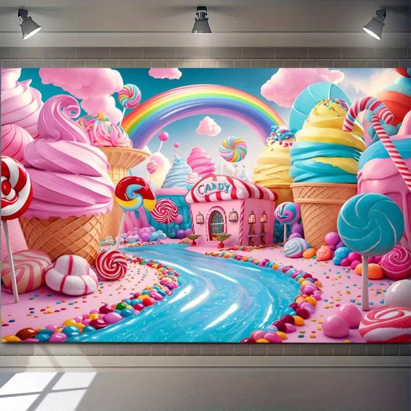 1pc Party Banner Candy Kingdom Theme Backdrop Decor For Polyester For Home Room Wall Decor Party Supplies Gift