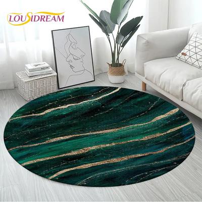 Alfombra Redonda Nordic Green Gold White Marble, Alfombra Circular para Sala de Estar Dormitorio Decoración de Sofá, Felpudo Alfombrilla de Cocina