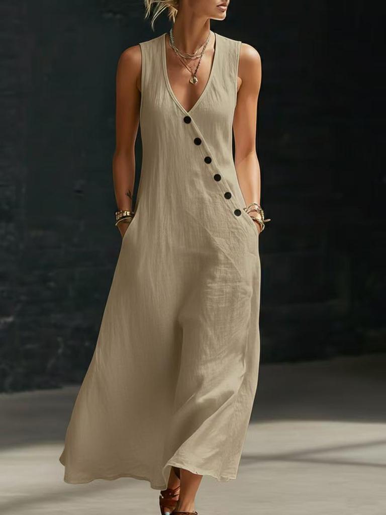 2026 European Women's Summer V-neck Sleeveless Casual Tank Dress