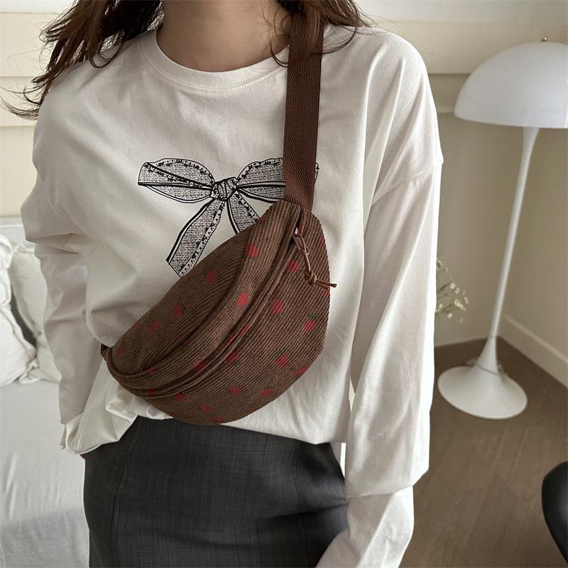 Strip breast bag women 2025 fashion strawberry print small satchel small fresh casual versatile shoulder bag
