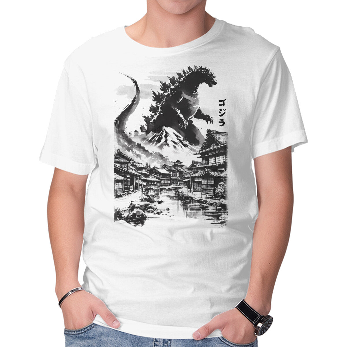 Unisex Crew Neck T-Shirt King In The Japanese Village Graphic Short Sleeve Casual Tee L