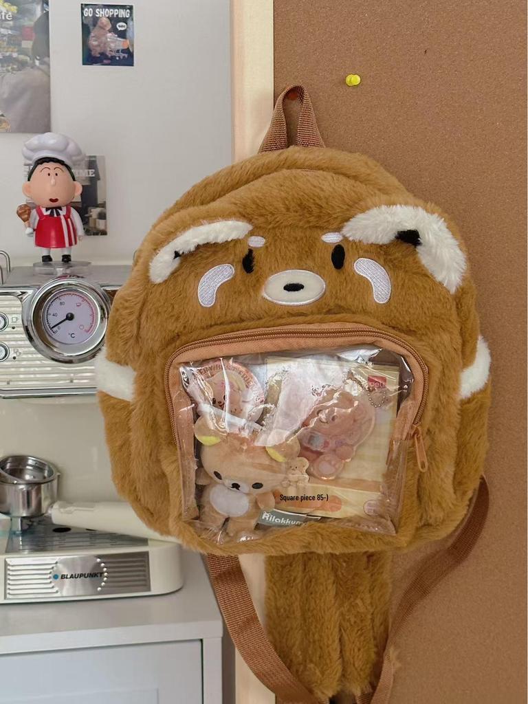Plush Transparent Cartoon Raccoon Itabag - Cute Student Backpack for School and Commuting