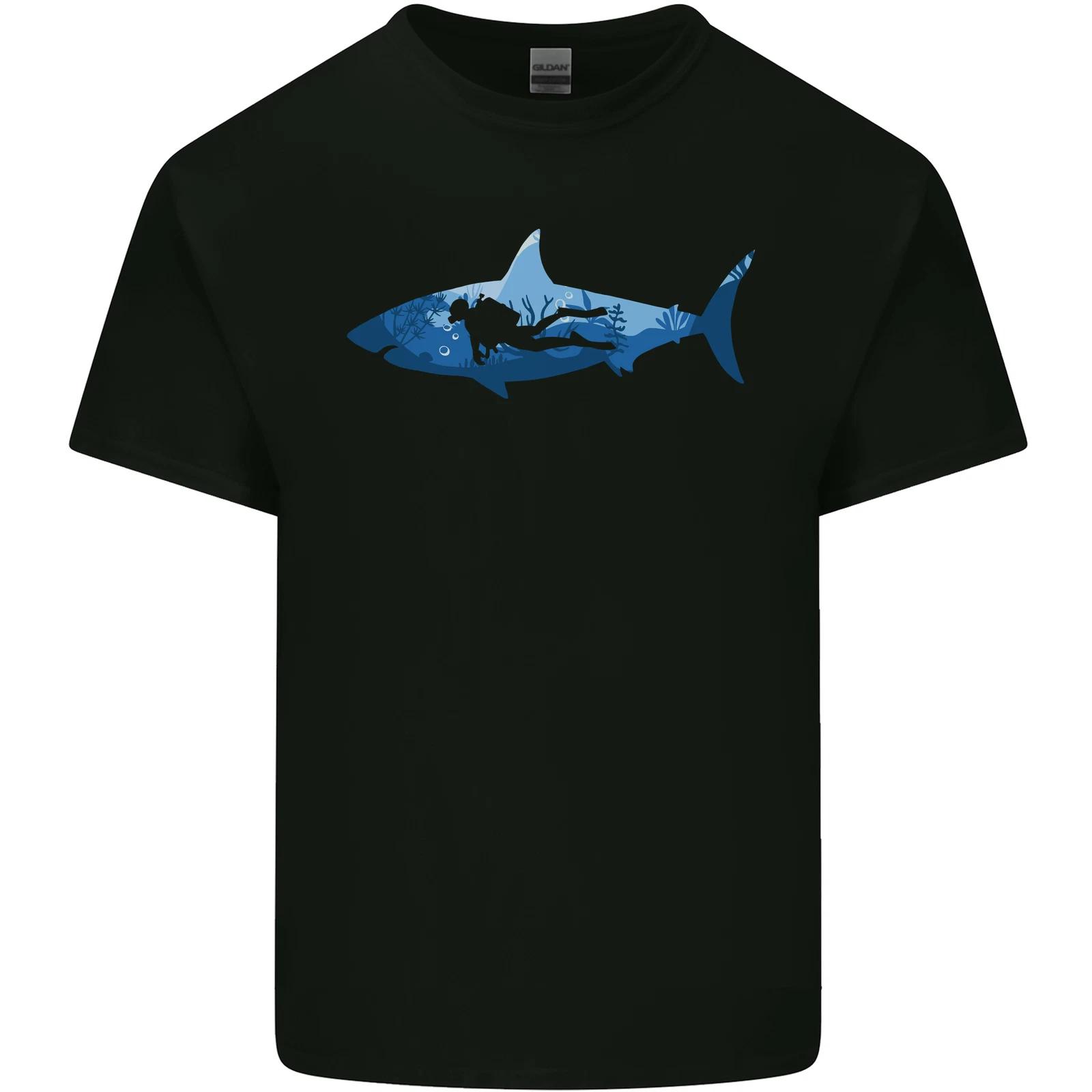 Great White Shark Scuba Diver Diving Mens Light Cotton T-Shirt 2XL