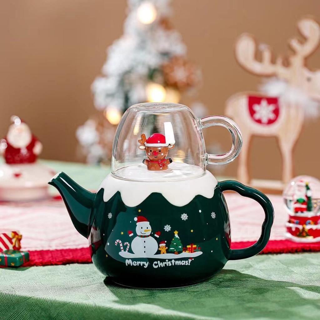 Christmas Ceramic Tea Kettle Set Cute Cartoon Ceramic Cold Water Utensil Christmas Kettle Gift Gift