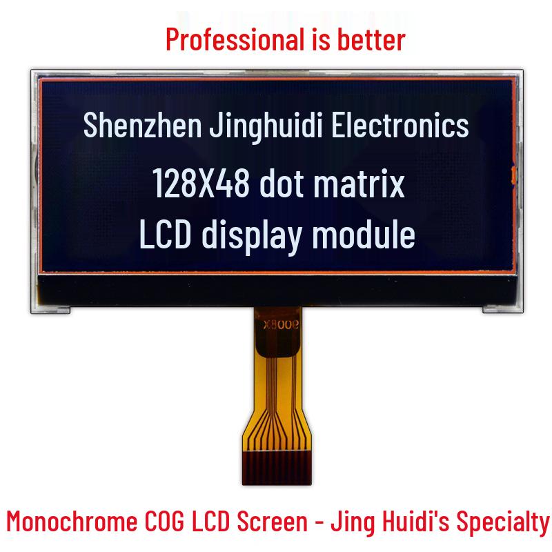 2.8" LCD Module, SPI Interface, Black Background, White Text, 128x48 Dot Matrix.