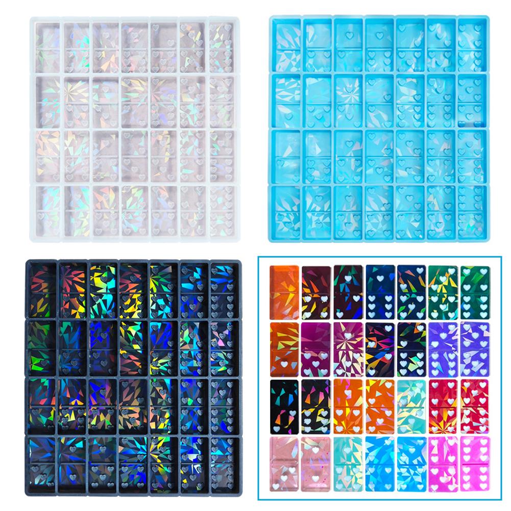 Clear Holographic Heart-shaped Domino Food Grade Silicone Mold DIY Holographic Laser Domino Wear Resistant And Easy To Clean
