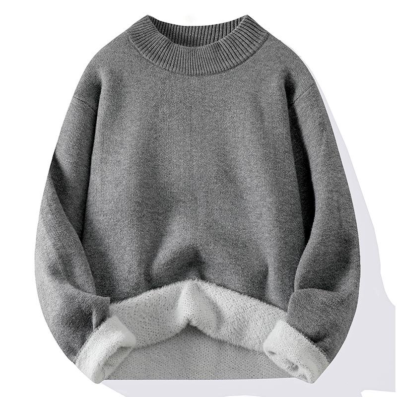 Men's Plush Half-High Collar Sweater, Fleece Knitwear, Thickened Warm Base Layer, Cross-Border Knit Sweater
