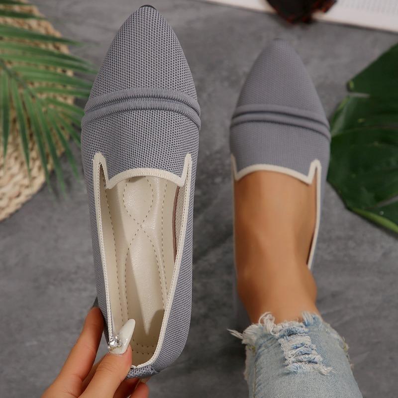 Fashion Flat Shoes Women's Summer New Fashion Knitted Breathable Single Shoes Casual Comfortable Pointed Flat Women's Shoes Large Size