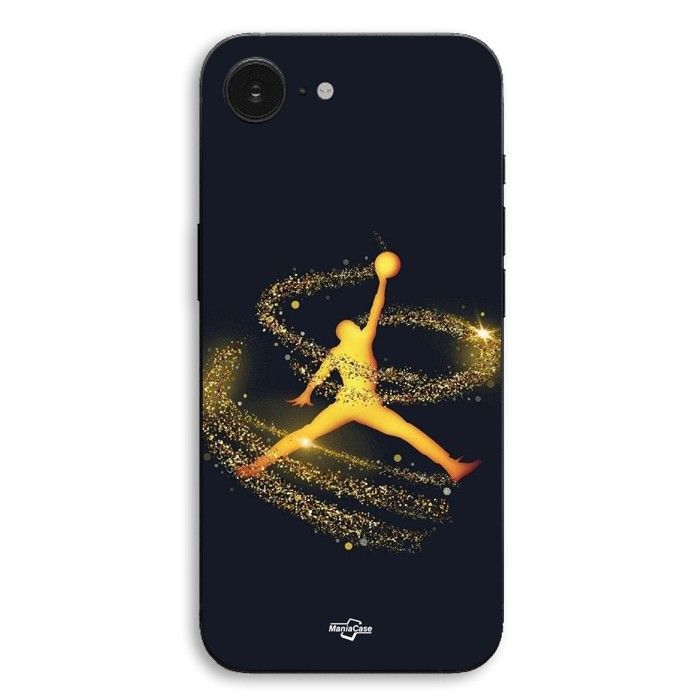 Coque Pour iPhone 17e Jordan logo poudre filante dorée Maniacase noir