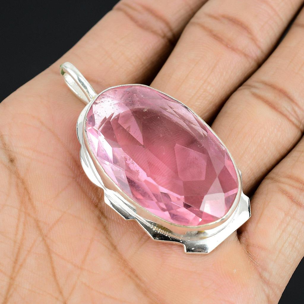 Pink Kunzite Gemstone Handmade 925 Sterling Silver Jewelry Pendant Statement Bohemian Pendant Pink Kunzite Gemstone Pendant For Gifts