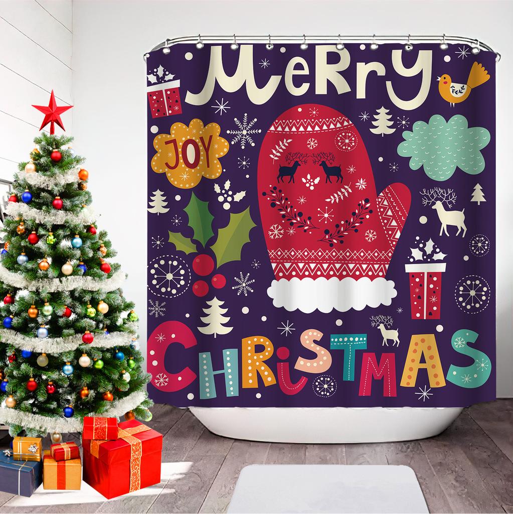 GAEChristmas Printed Bathroom Shower Curtain Snowman Santa Claus Waterproof Polyester Curtain Home Decoration Window Christmas
