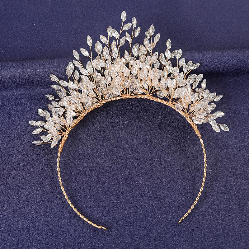 Gold Color Flower Leaf Hairband Tiara For Women Party Crystal Pearl Headband Bridal Wedding Hair Accessories Jewelry Comb Band
