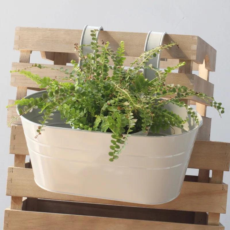 Home BalconyDecor Colorful Hanging Flower Pot Detachable Double Hook Fence Plant Pot Horticultural Decoration Bonsai Flower Rack