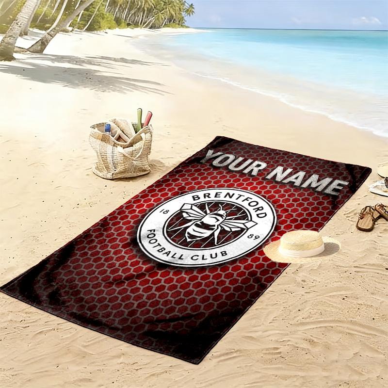 Name Custom Brentford FC Print Beach Towel, Large Soft Quick Dry Towel for Beach Camping Swimming