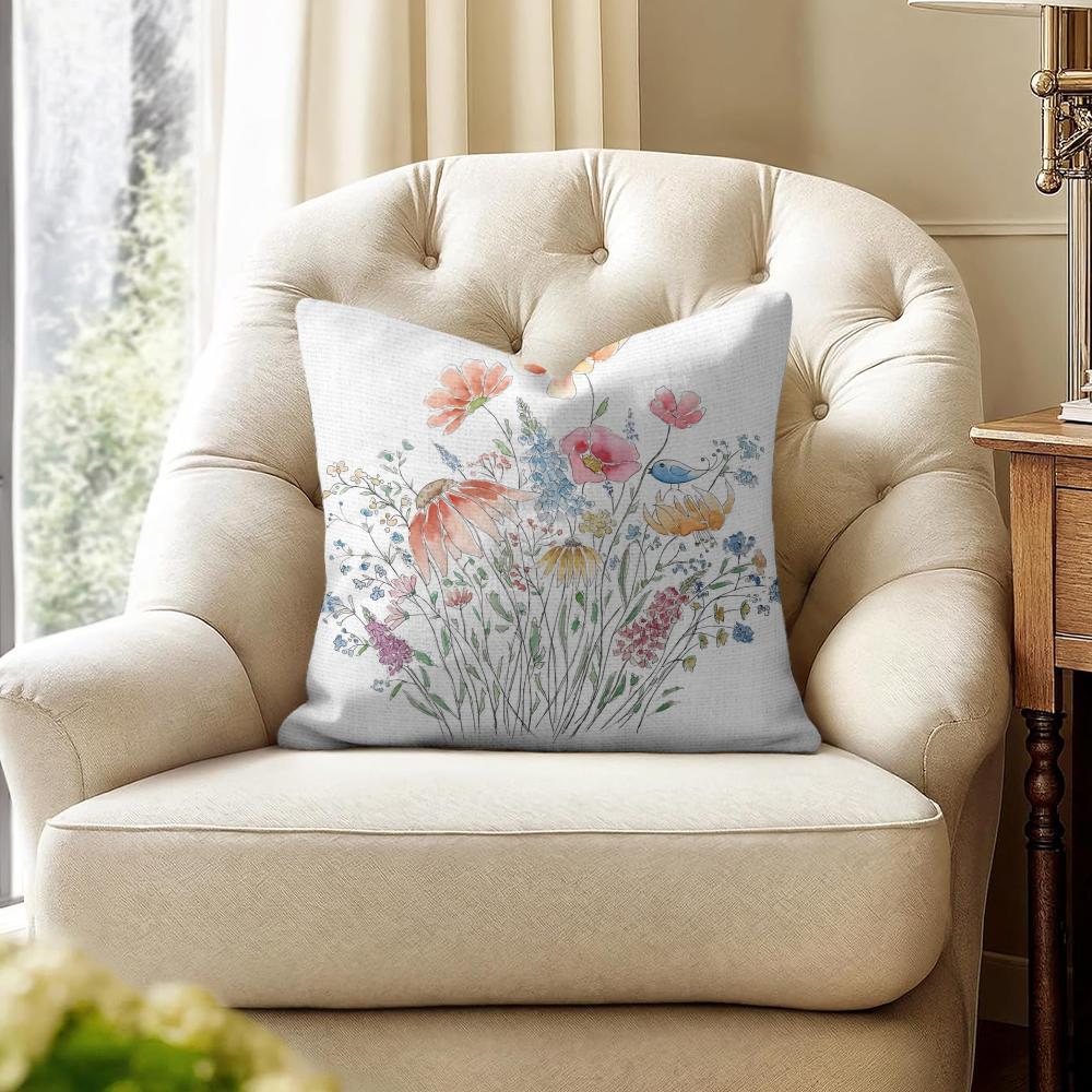 Spring Flowers Cushion Cover Natural Linen Organic Fabric DoubleSided Printing Couch Pillow Covers Home Decor