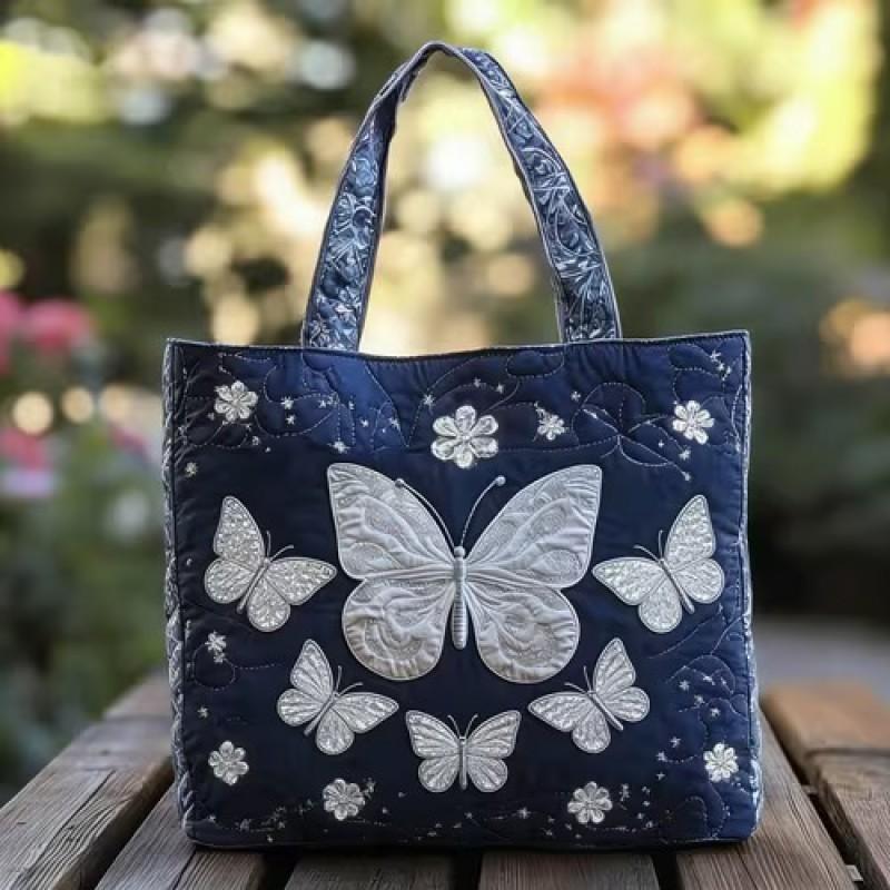 Bird Print Quilted Tote Bag - Fashion Shoulder Handbag Daily Use