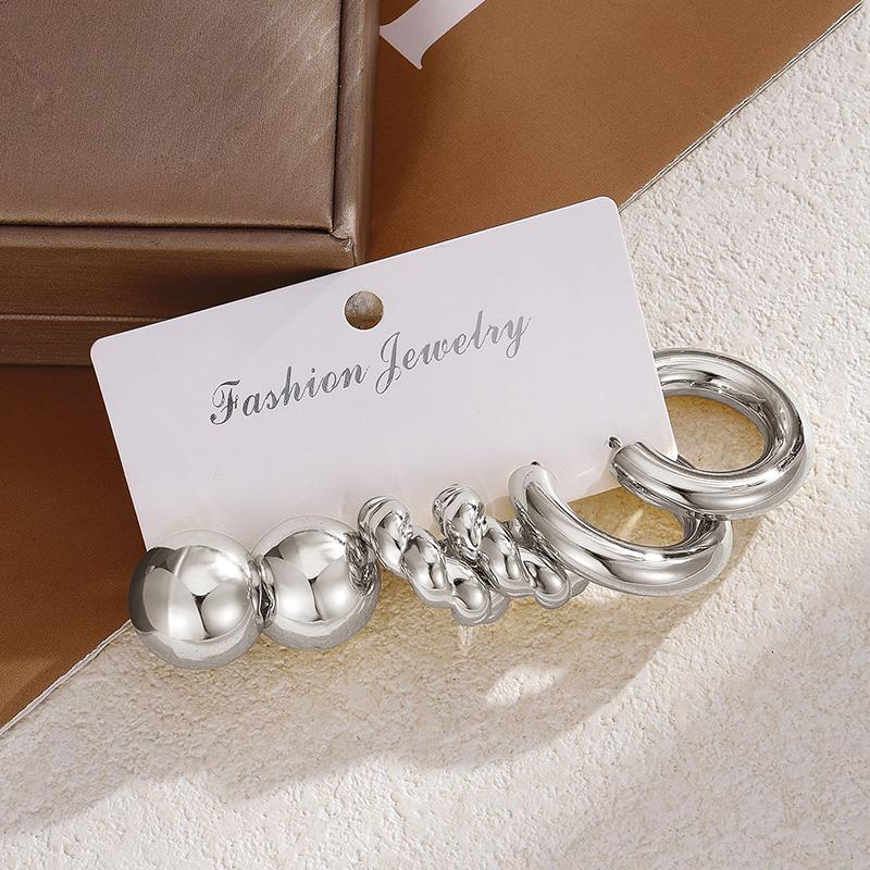 6Pcs Vintage Smooth Water Drop C-Earrings Set for Women Geometric Gold Color Circle Hoop Earring Zircon Ear Studs Jewelry Gifts