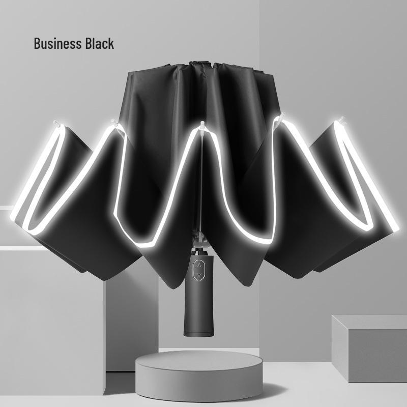 Automatic Reverse Anti-Rebound Umbrella with Reflective Strip, Sun and Rain Protection, Windproof 10-Rib Design