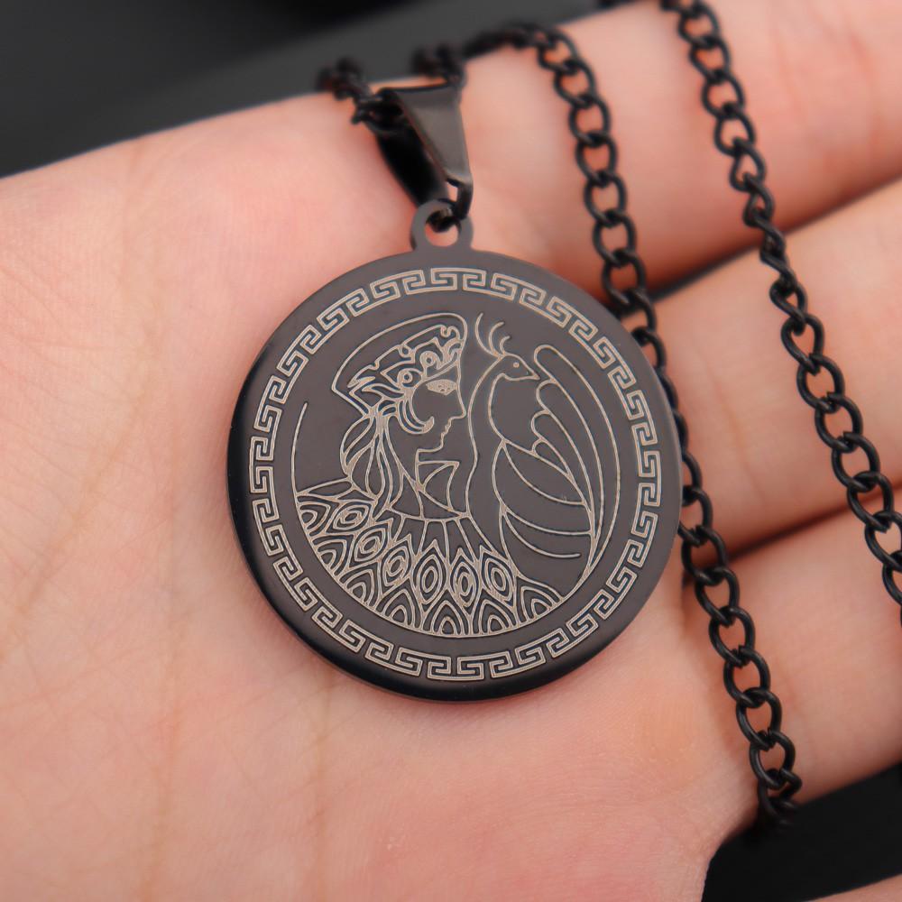 European and American Titanium Steel Hera, Queen of the Ancient Greek Gods, Round Brand Long Necklace