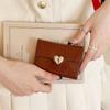 Short Women's Leather Wallet PU Leather Student Purse Portable Crack Heart Wallet  Girls
