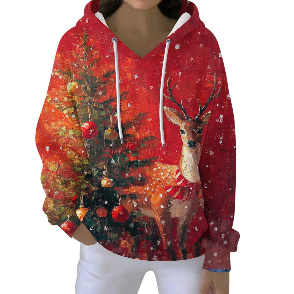Christmas Hoodies For Women Funny Cute Printed Holiday Sweatshirt Winter Oversized Pullover Tops