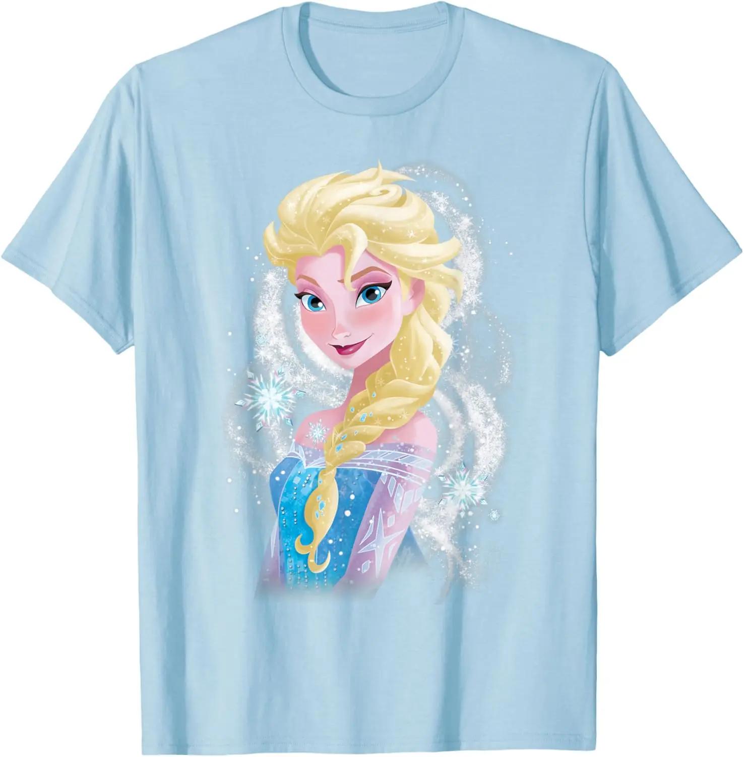 Hot Fashion Casual Disney Frozen Elsa Snowflake Swirls Princess Pose T-Shirt S-4XL Four Seasons L