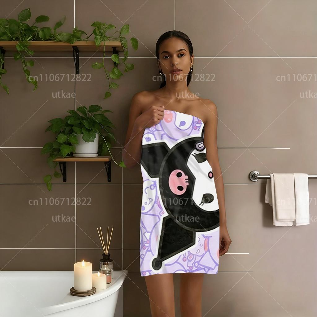 Cute Kuromi Bath Towel, Lightweight Quick Dry Microfiber for Bathroom Beach Outdoor