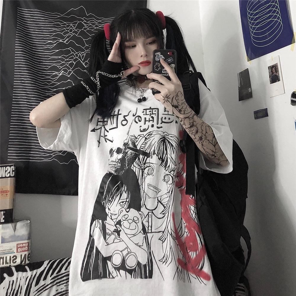 

2022 Новая женская футболка Harajuku Music Girl Принт Футболка Летние топы Негабаритная футболка Gothic Top Tee Женская Y2K Панк Одежда