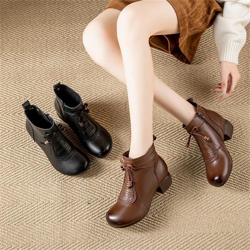 Chunk-heeled Shoes, Ankle Boots, Women's Shoes, Autumn and Winter Round-toed, Retro Soft-soled, Versatile Boots