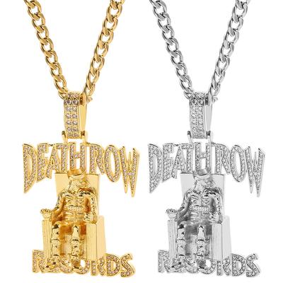 Hip Hop DEATHROW RECORDS Prisoner Necklace Rhinestones Pendant Accessories For Man Woman Lced Out Jewelry