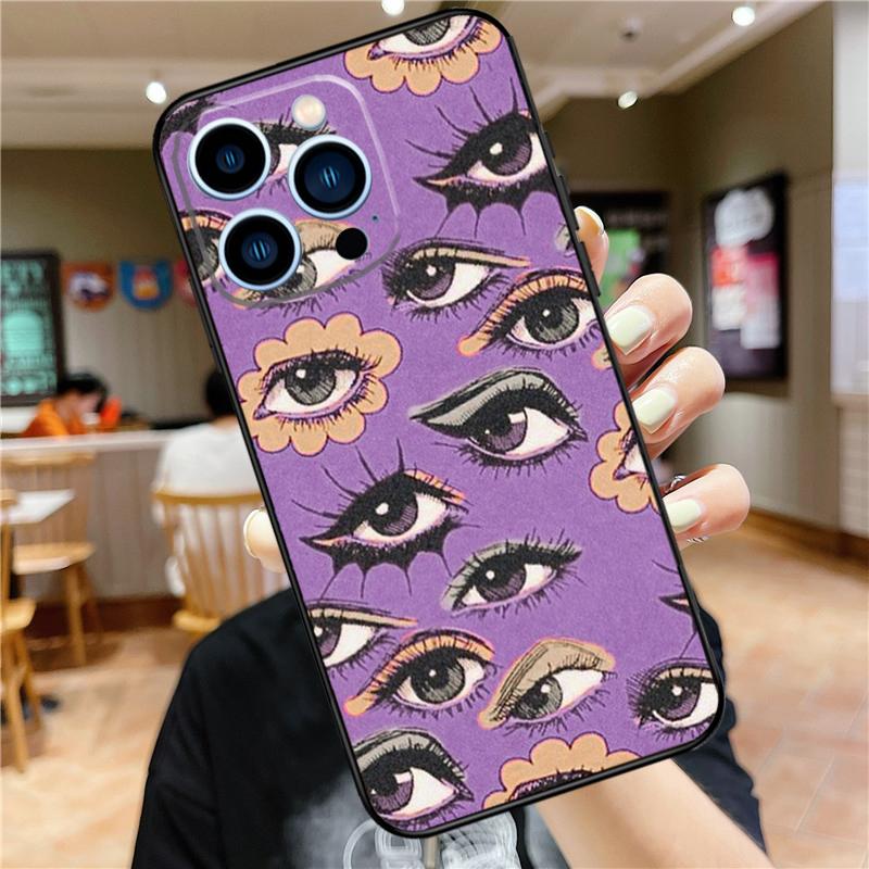 Eye Illustration Phone Case For iPhone 11 12 13 14 16 15 Pro Max Mini XS X XR 7 8 Plus Soft Cover Shell