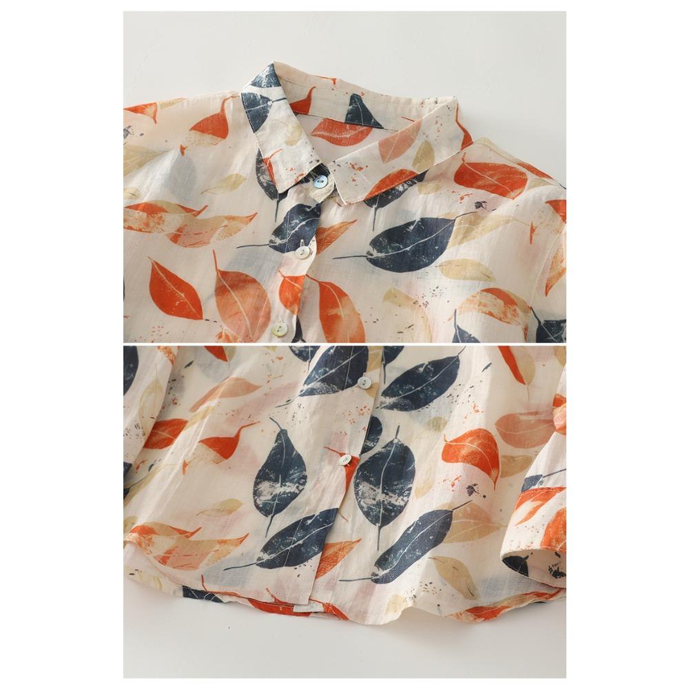 Dimanaf 2025 Casual Blouse Women Long Sleeve Linen Vintage Blouses Shirts Thin Tops Tees Loose Floral Tees