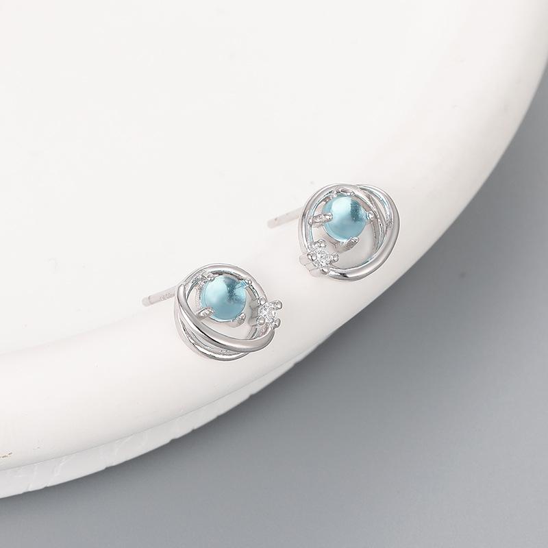 

Модные и простые серьги с инкрустацией голубым опалом, подходящие для мужчин и женщин, серебристого цвета, креативной геометрической формы, для повседневной носки, подарки серебряный