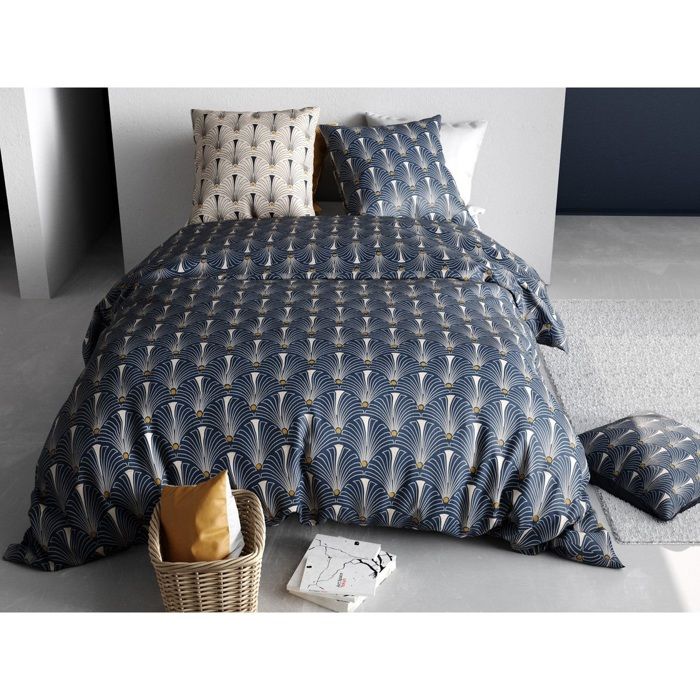Parure De Couette - Plumes De Paon - 240x260 Cm - 100% Percale De Coton - Lavable À 40°C