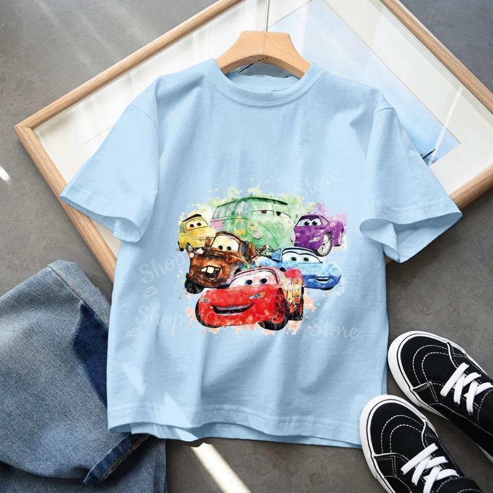 Hett 2026 Sommar Barn T-shirt Kortärmad Topp Tecknade Bilar Pixar Blixten McQueen Tryckt Pojkkläder Baby Toppar
