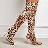 Women Stretch Fabric High Thin Heel Long Boots Sexy Leopard Over-the-knee Boots for Office Nightclub Evening Party Gathering OL