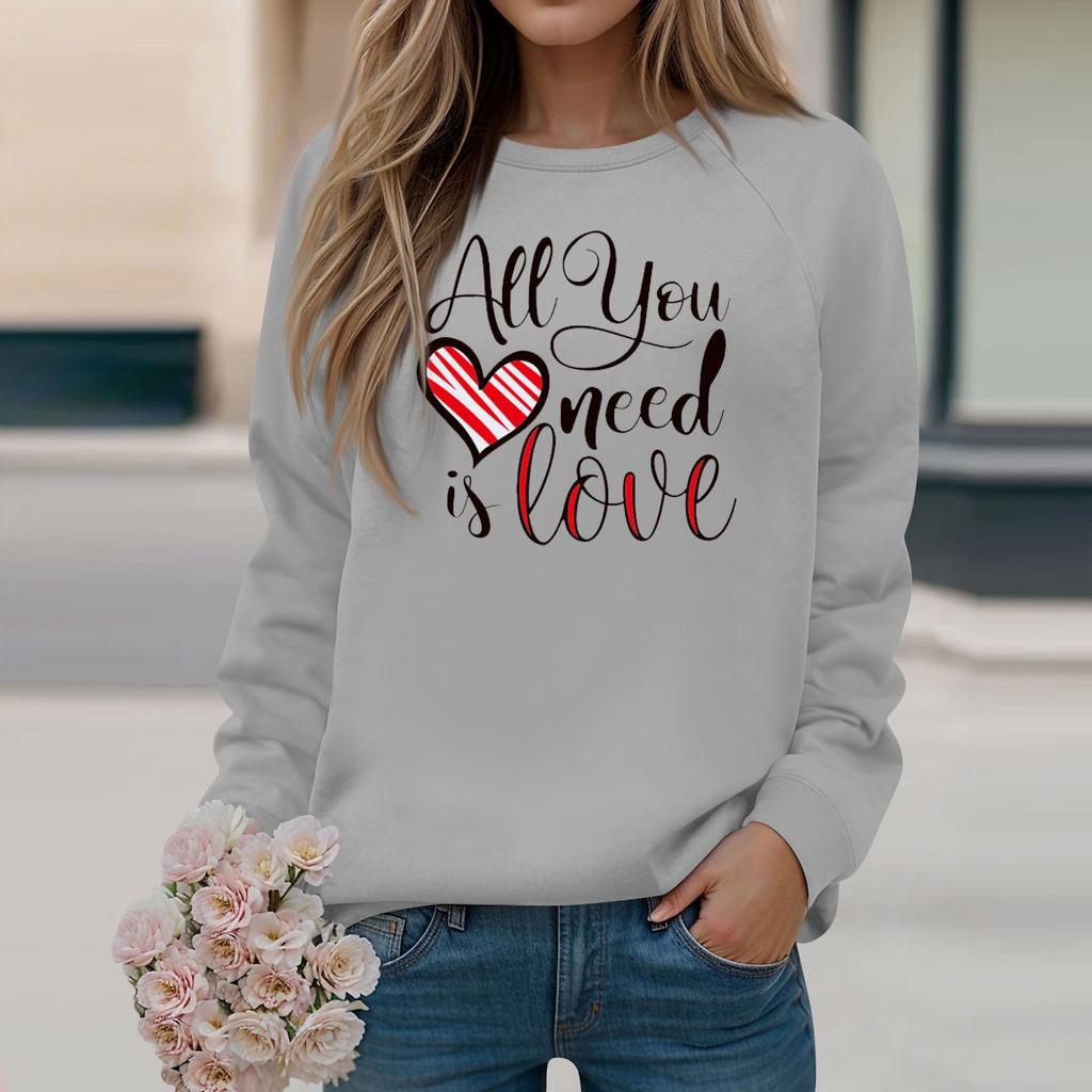 Ladies' Fashion And Leisure Long-sleeved Solid Color Valentine's Day Printed Round Neck Sweater Top