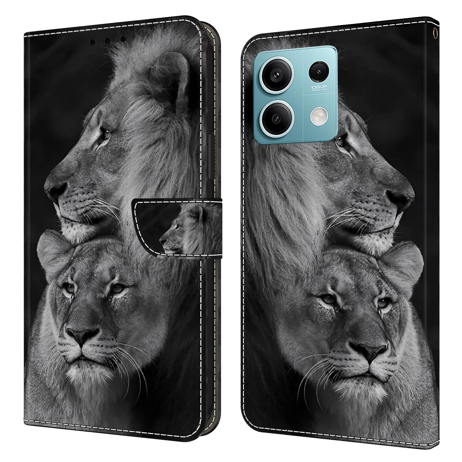 

Для Xiaomi Redmi Note 13 5G Wallet Case 3D Pattern PU Leather Folio Protective Cover Couple Lions