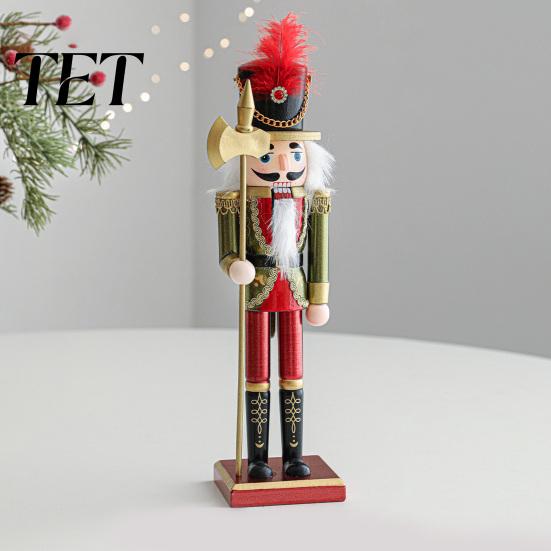 Christmas Fairy Tale Figurine Wooden Nutcracker Soldier Figurine, Handcrafted Solid Wood Tabletop Ornament Vintage for Holiday Desk And Bookshelf