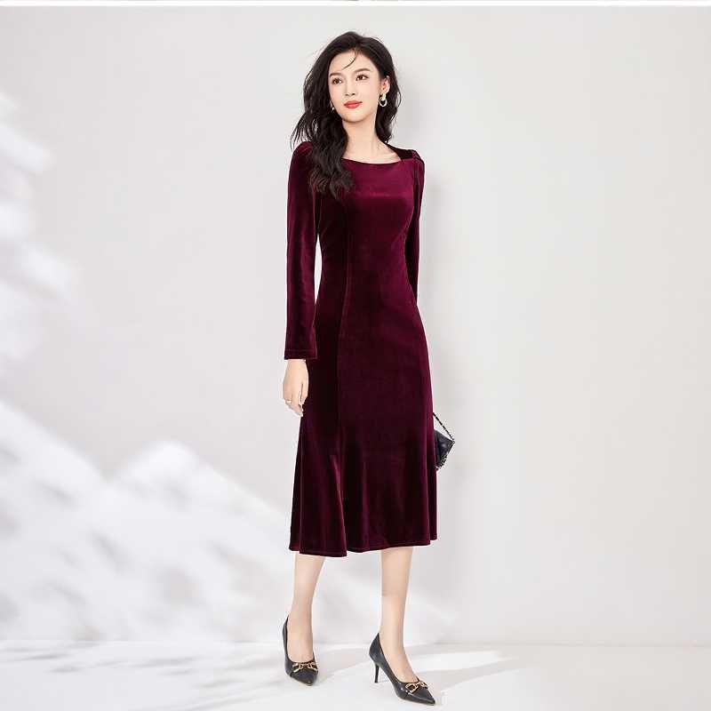 Elegantes einärmeliges Retro-Samt-Bodycon-Meerjungfrauenkleid - Herbst 2025 Kollektion