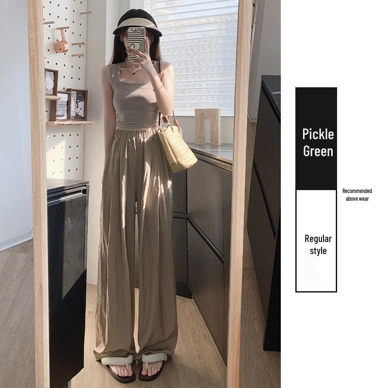 Yamamoto Women's High-Waist Wide-Leg Ice Silk Pants - Summer/Spring/Autumn Floor-Length Casual