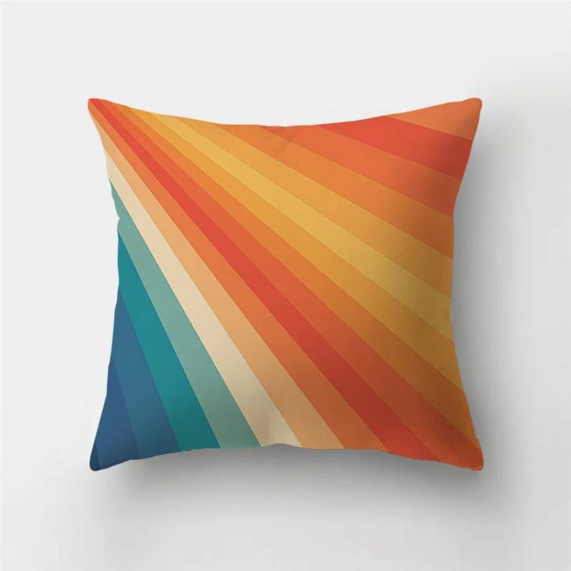 45x45cm Rainbow Geometric Sunset Pillow Cover Abstract Patchwork Stripe Cushion  Sofa Office   Home Decor