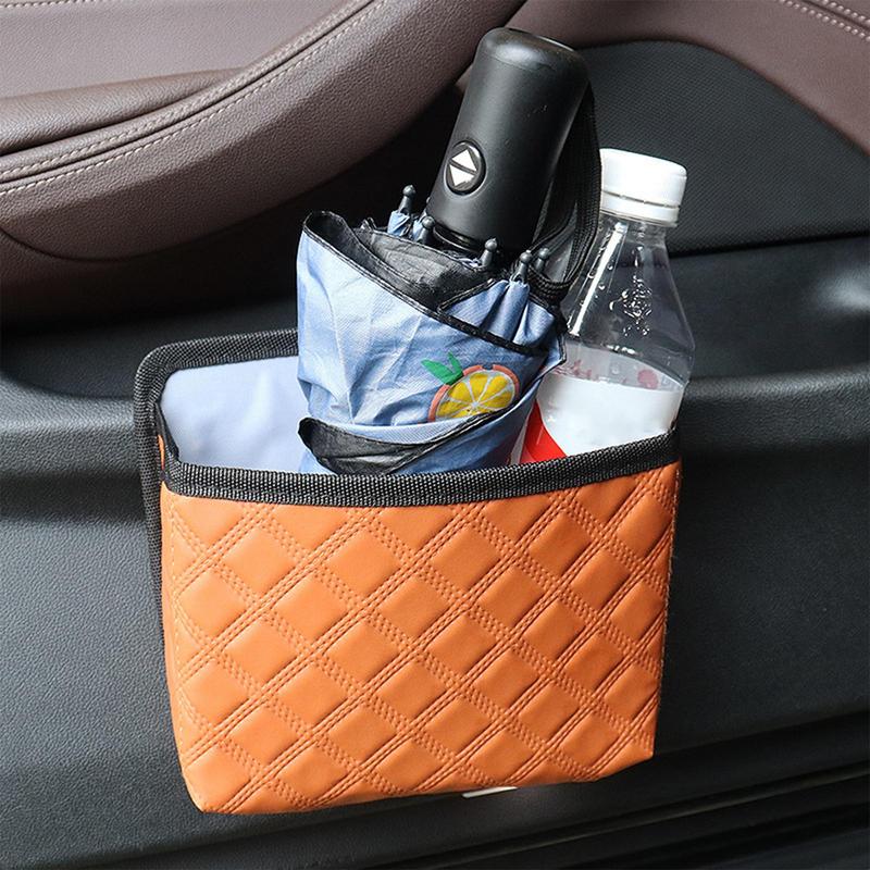 Car Trash Can Car Garbage Bin For Side Door PU Leather Space-Saving Front Seat Bin Side Door Garbage Holder Car Accessory