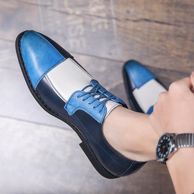 Fashion Men Hot Selling Fashion Dress Shoes PU Spliced Lace Up Business Office Derby Shoes British Social Shoes Size 38-48 Men Shoes