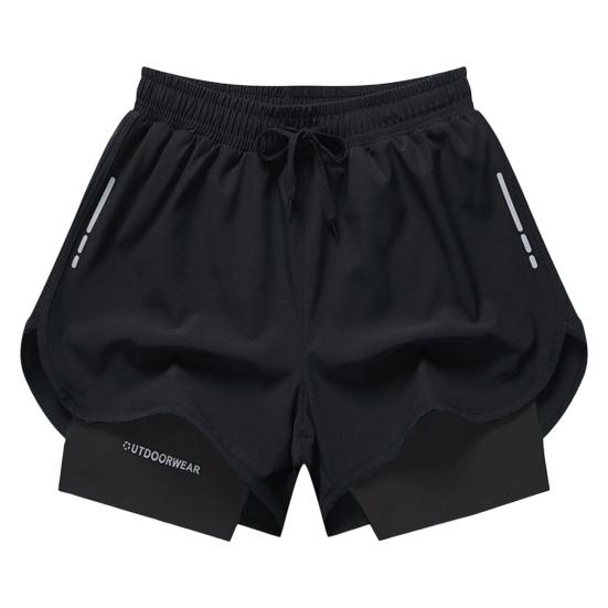 Men Beach Shorts Loose Double Layers Quick Dry Conservative Breathable Swimming Elastic Waist Plus Size Solid Color Swimming Trunks Water Sports