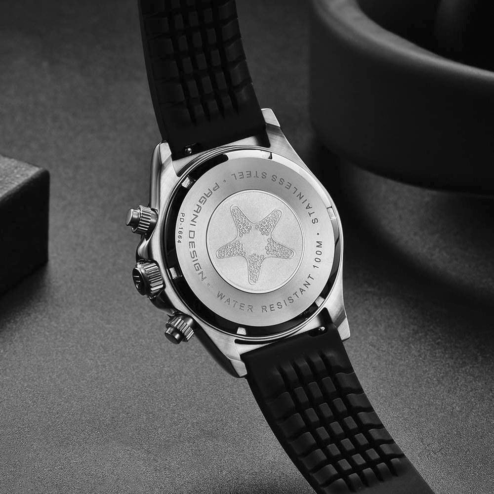 Pagani Design Men's Wristwatch PD-1664 Silver Japan-made Quartz Movement Daytona Chronograph Waterproof Ceramic Bezel Dress Watch Stainless Steel Band