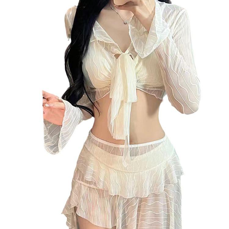 2025 Long Sleeve Lace Bikini Set: Sexy, Gathered for Smaller Chests, Perfect for Vacations and Hot Springs