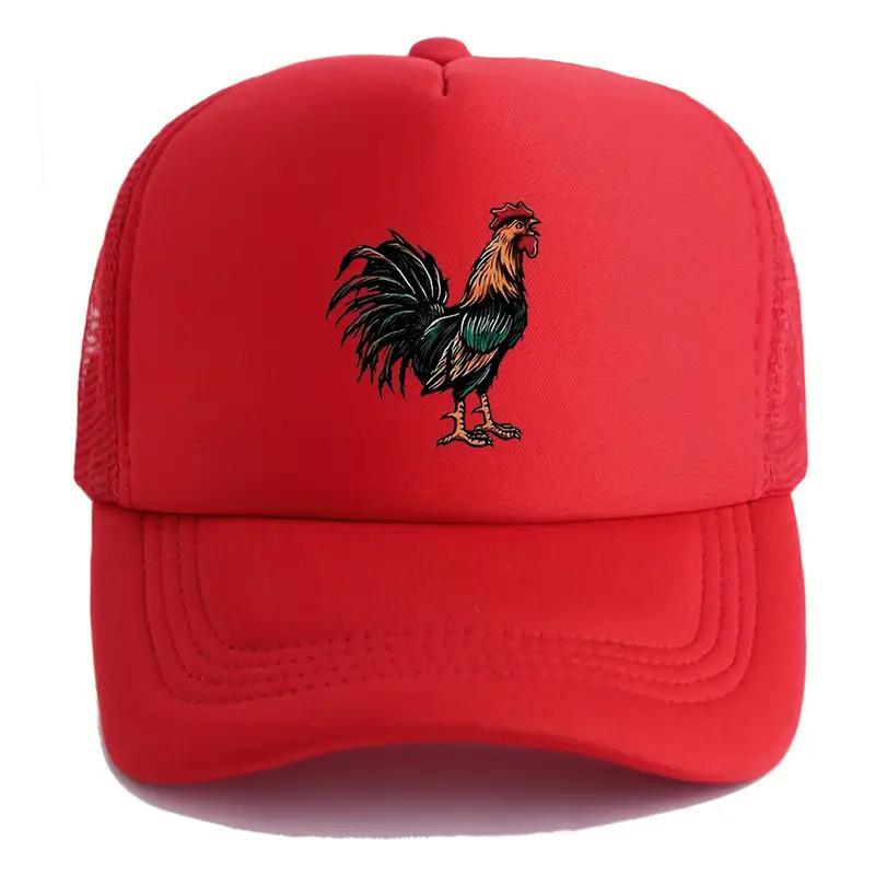 Cool Hippie Curved Brim Baseball Cap, Cock Print Breathable Mesh Truck Driver Hat Mucent Hat красный