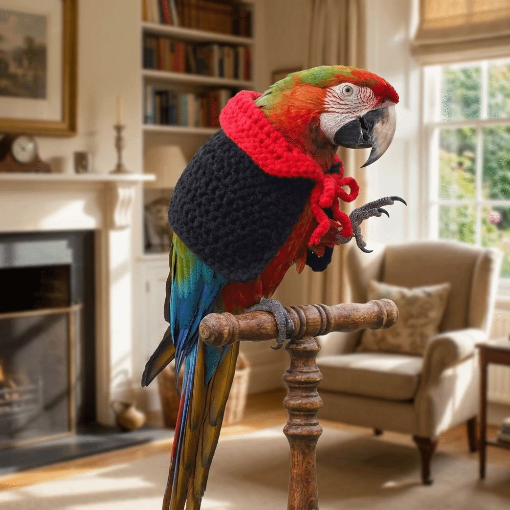Knitting Parrot Red Collar Cloak Breathable Pet Bird Costume Halloween Pet Bird Cloak Pet Party