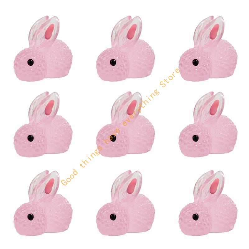 

500 Pieces Glow Miniature Bunnies Figurines Resin Rabbits for Indoor and Outdoor Micros Landscape Decoration 55KF рожевий